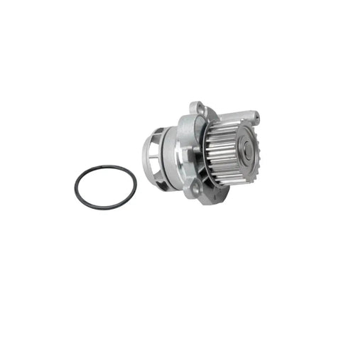 Genuine Replacement Coolant Water Pump For VW And Audi 2.0 T Engine Years 2004 To 2014 with a rubber o-ring and fine impeller details.