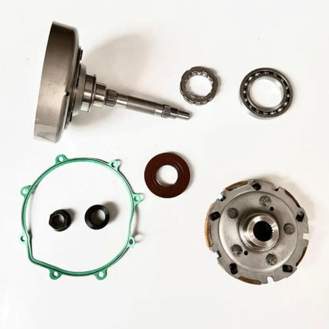 Complete Wet Shoe Clutch Drum Housing Assembly with One Way Bearing Rock Solid Fit for HS400 400cc ATV UTV parts displayed.