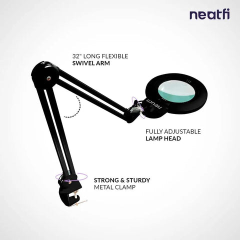Dope 1200 Lumen LED Magnifying Lamp With Clamp Bifocal 6 Inch Lens Three Light Modes And Adjustable Color Temperature arm view