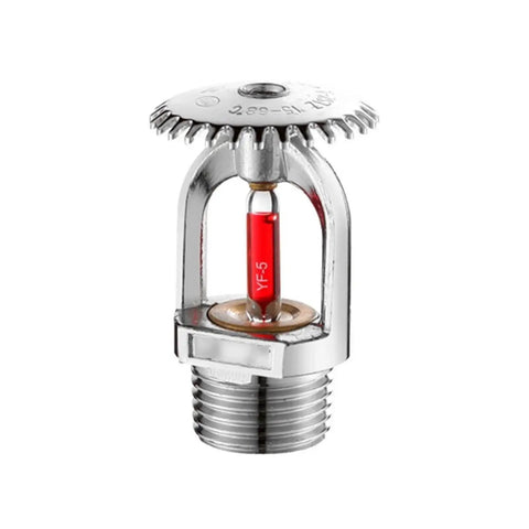 Eight Pack Heavy Duty Fire Sprinkler Heads 3 4 Inch Dn20 Solid Brass Chrome Plated 68 Degree Automatic Heat Trigger Built Different Top Tier Upward Ceiling Mount Setup, close-up view of a chrome-plated fire sprinkler head.