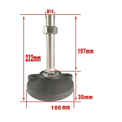 Hella Sturdy Carbon Steel Adjustable Leveling Feet 12 Pack Support Legs, 232mm height, M16 threaded design for stability.