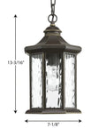 Traditional Antique Bronze Hanging Lantern With Clear Water Glass, 1-100W Medium Socket, Classic Vintage Farmhouse Pendant Light 13-3/16" x 7-1/8"
