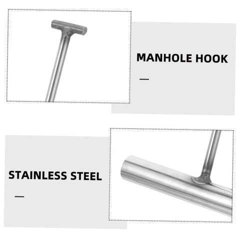 Pro Crew Heavy Duty Built Tough As Nails T Shaped Manhole Cover Hook 2 Pack stainless steel tool showing T-shaped handle.