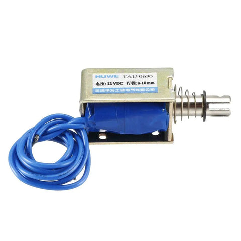 12V DC Pull Type Solenoid Electromagnet Open Frame Style With 8 To 10 Mm Stroke Linear Motion Plunger Spring Return No Fuss Installation DIY Automation Gear For Machinery Projects And Hobbies, blue wire