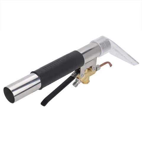 Stainless steel upholstery extractor wand hand tool for extracting cleaning solution from living room upholstery and car seats.