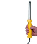 Corded LED Work Light With Magnetic Hook For Hands Free Lighting 25 Foot Cord held in hand, bright yellow, utility spotlight