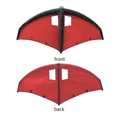 Front and back view of red Inflatable Surf Wing For Wing Foil And Kitesurfing with durable canopy and nylon handle.