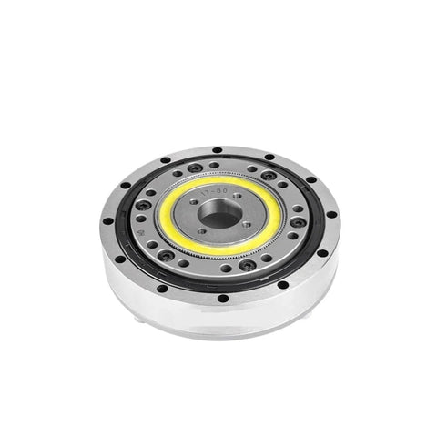Front view of strain wave gears harmonic drive with magnetic encoder gear reducer for NEMA 34 servo, 50:1 ratio, for surgical robot precision.