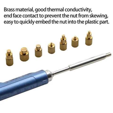Hot Melt Heat Set Insert Tool Kit With Brass Knurled Nuts For M2 To M8 Tips And Embedding Adapters 3D Printed Parts