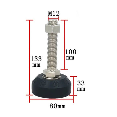 No More Dancing Tables Heavy Duty Adjustable Furniture Levelers 8 Pack M12 Threaded Base Glides with 80mm smooth bottom.