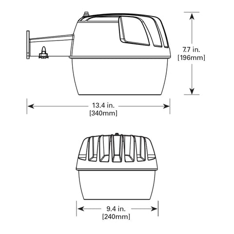 Energy Star LED Dusk To Dawn Light With 50K Hour Lifespan No Fuss Exterior Fixture diagram showing dimensions and design