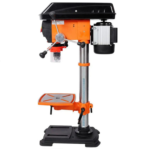 CWKISS 12 Inch Benchtop Drill Press With Laser Positioning System Variable Speed 450 To 3150 RPM Digital Display heavy-duty drill press with steel base.