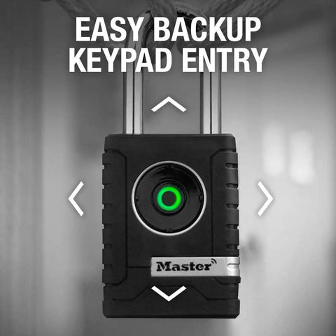 Outdoor Bluetooth Padlock For Personal Use With Smartphone Unlock No Key Needed Weatherproof Lock For Gates Model 4401DLH, keypad view
