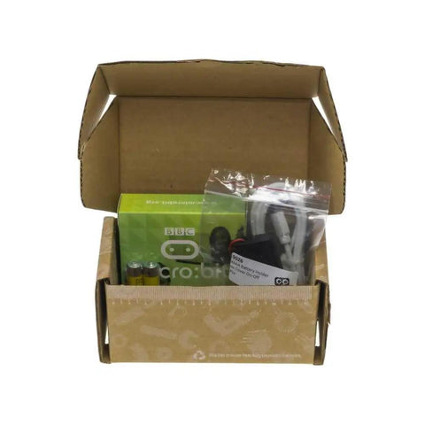 Micro:Bit Compatible Go Kit For Fun STEM Projects, Easy Starter Pack With Sensors, LEDs, Buttons, Cables, And Beginner Tutorials For Kids, Teens, And Makers. Open box with micro:bit kit and cables