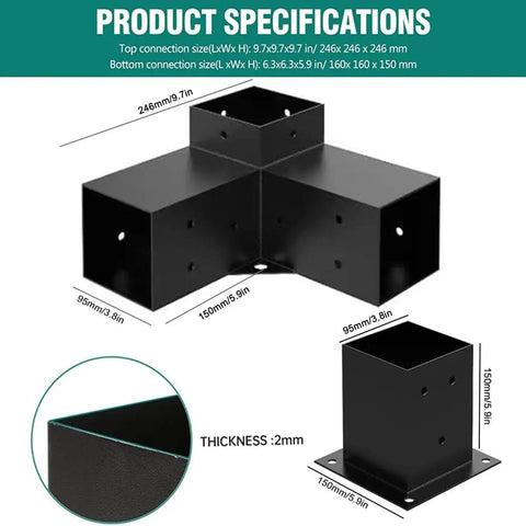 Heavy Duty 3 Way Right Angle Pergola Brackets Woodworks Post Base Kit With Screws For Gazebos, Patios, Pergolas And Log Cabins, Built To Last, DIY Ready Sturdy Outdoor Support