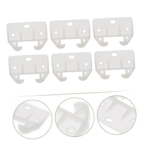 Drawer Track Guide Kit Twelve Piece Plastic Slides and Latches for Furniture Cabinets and Drawers, white plastic guides close-up view.