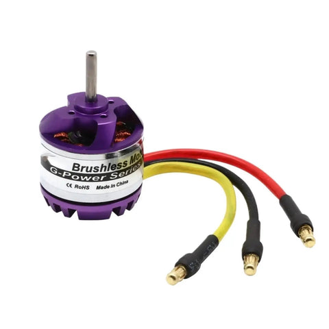 High Performance Brushless Motor for RC Drones, Helis, and Planes, Four KV Options, with plug leads and purple casing
