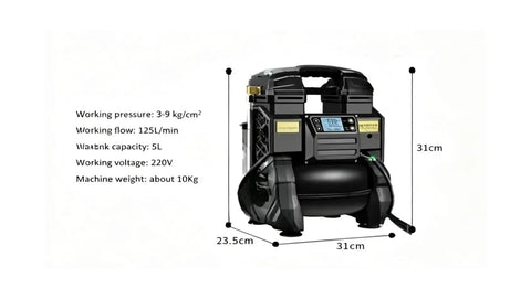 Silent Oil-Free 220V Industrial Air Compressor Brushless Motor With Frequency Conversion Energy Saving Low Noise Design dimensions and pressure details.