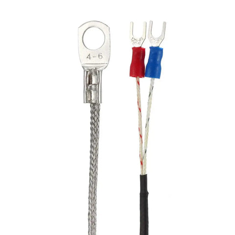 K Type Thermocouple Temperature Sensor Probe With 2M Cable, 6mm Hole, 32-752F/0-400C Range, Fiberglass Insulation, Metal Shield