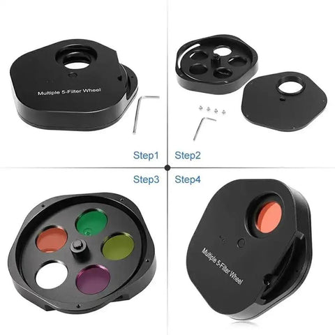 Eyepiece Wheel For 1.25 Inch And 2 Inch Telescopes With 5 Filter Carousel Includes Moon And Planetary Filters assembly steps