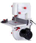 Super Snazzy Eight Inch Multifunctional Desktop Saw With Dial In Angles For Sculpting Wood And Aluminum Beasty Jigsaw And Bandsaw Combo showing adjustable blade and work table.