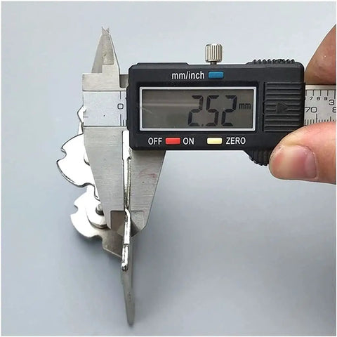 Measuring the thickness of No Sweat Heavy Duty Foldable Support Brackets With Self Locking Hinges at 25.2mm using calipers.