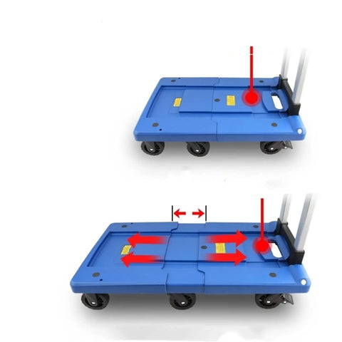 Heavy Duty Foldable Platform Truck With Retractable Handle Smooth Rolling Trolley For Moving And Warehouse Cargo showing folding mechanism.