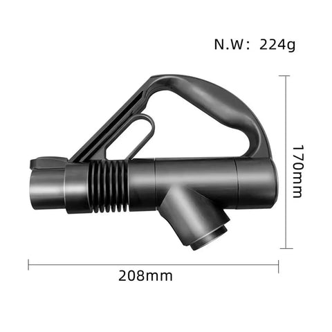 Ergonomic Vacuum Wand Handle Replacement Part With Curved Palm Grip And Standard Buckle Interface, dimensions shown