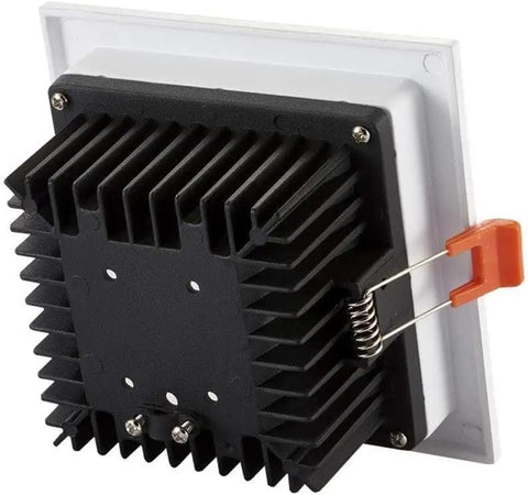 Recessed Lighting Housing Trim Kits Square Recessed LED Downlight Embedded Hole Lamp Indoor Home Living Room Porch Light Commercial Decoration,3000k Warm Light_7w(3000k Warm Light-7w) back view with cooling fins and mounting clips.