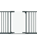 Clear Ultimate Baby Gate With Auto Close Walk Through No Fuss Safe Step Design Secure Handle Pressure Mounted Stairs Gate shown closed