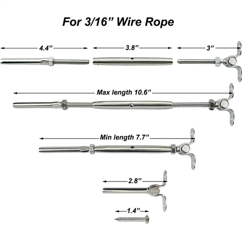 Stainless Steel Cable Railing System Kit With Adjustable Angle Hardware For Three Sixteenth Inch Cable Railing Marine Grade T316 Construction