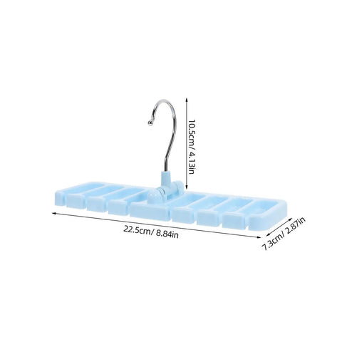 Sleek Belt And Tie Organizer Rack With Foldable Hooks Designed For Compact Closet Spaces Kick Your Wardrobe Into High Gear Keep Accessories Neatly Secured Easy Install Blue showing dimensions with a sky blue finish.