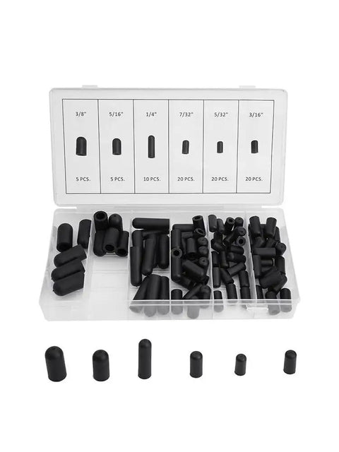 Rubber Vacuum Hose Cap Kit For Carbs And Vacuum Lines 80 Piece Assortment neatly organized in transparent box