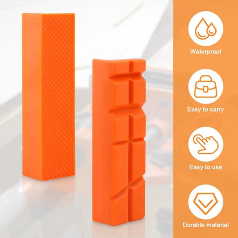 Heavy Duty 4 Inch Vise Jaw Pads With Magnetic Soft Jaw Covers For Bench Vise Replacement No Sweat Installation Provides Knockout Protection Handles Woodworking Metal Or Plastic Clamping Tasks Slick Grip Guaranteed, orange rubber pads with textured and smooth surfaces.
