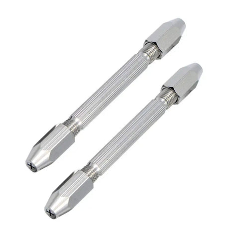 Double End Pin Vise Drill Tool 0-3.1mm Manual Gimlet Hand Drill, silver steel, 10.3 cm, reversible holders