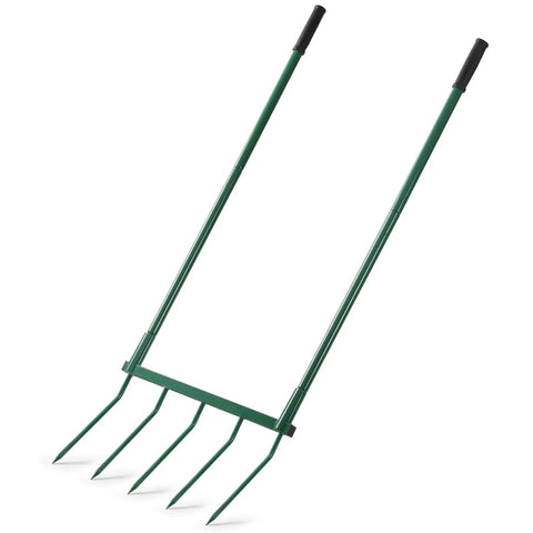Heavy Duty Five Tine Broad Fork With Steel Handle For Garden Loosening And Aeration 52 Inch Long 20 Inch Wide U Shaped Design