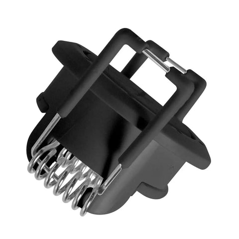 Angled view of black mini spring-lock cable pass-through port, pair, 1.5in outer / 1in inner diameter.