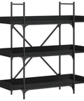 Front view of an Engineered Wood 3 Tier Bookcase With Black Metal Frame, 42.7 Inch Tall Bookshelf For Books And Decor.