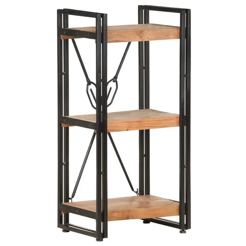 3 Tier Industrial Bookcase With Solid Acacia Wood And Black Steel Frame For Small Spaces, Rustic Modern Display Shelf