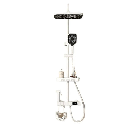 Heavy Hitter Adjustable Shower Set With Expansive Waterfall Head Durable Brass Frame Hot Cold Mixing Valve No Sweat Install Smooth Daily Routines Quick Bathroom Refreshes, featuring wide shower head and detachable handheld sprayer.