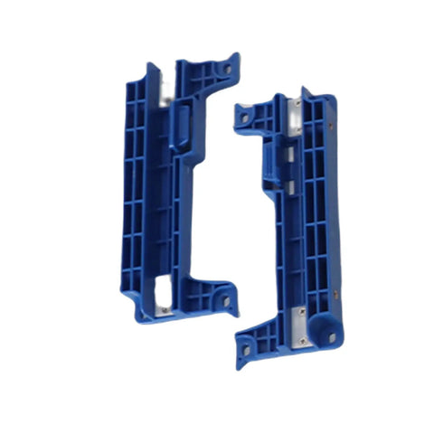 Adjustable Router Sled for Flattening Slabs with Heavy-Duty Aluminum Rails, close-up of blue jig components on white background.