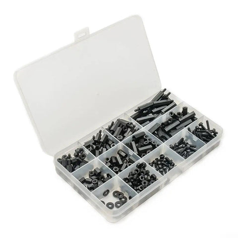 320 Pcs Nylon M3 Hex Spacer Standoff Bulk Pack With Screws Nuts Washers For PCB And Motherboard Assembly Male And Female Threaded Pillars Durable Non Conductive Insulating Spacers Easy Install Black in organizer case