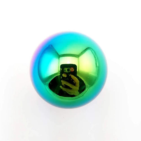 Dope Colorful Ball Style Gear Shift Knob For Manual And Automatic Transmissions Universal Fit Neo Chrome Finish Shifter Lever Upgrade For Cars With Slick Grip And Durable Aluminum Build top view showing neo chrome finish and reflection