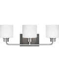 Canfield Three Light Wall Bath Vanity Fixture In Brushed Nickel Finish With Etched White Glass Shades Energy Star Qualified