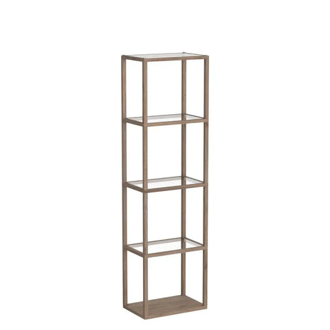 Side view of 66-inch glass shelf floor lamp with LED Display Shelf With Dimmable Lighting For Collectibles, App and Remote Control.