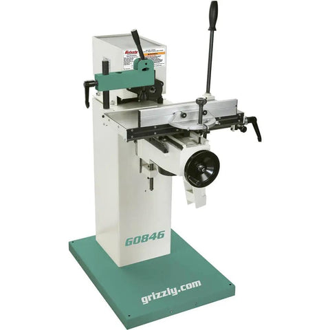 Bad Ass Heavy Duty Horizontal Slot Mortiser With A Powerhouse 2 Hp Motor And 220V Wiring Built For Custom Furniture Makers And Serious Professional Woodworking Shops on a workshop stand.