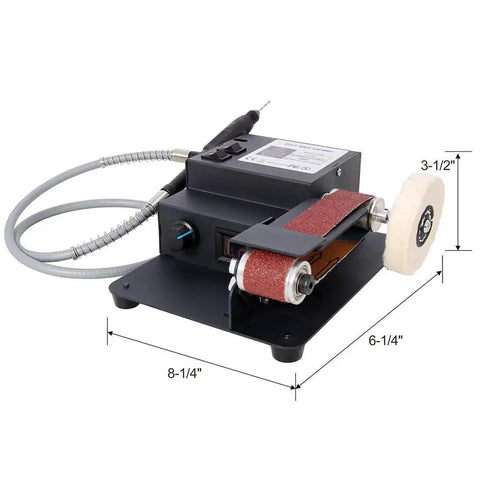 Versatile Mini Belt Sander And Rotary Tool Combo With 7-Speed Variable Control on benchtop, ideal for woodworking and metal projects.