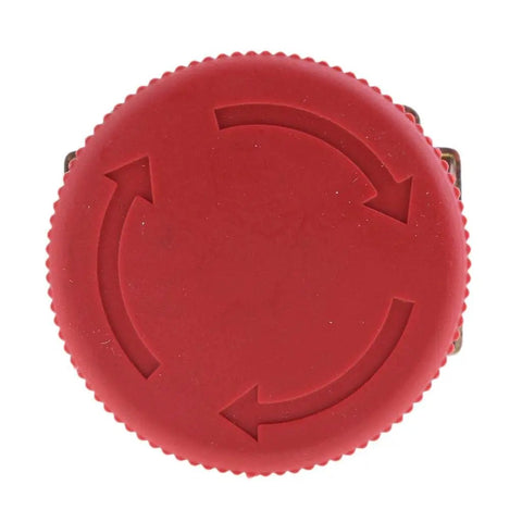Top view of Mushroom Head Emergency Stop Push Button Assembly 22mm Turn To Release for industrial machines, showing rotary arrows.