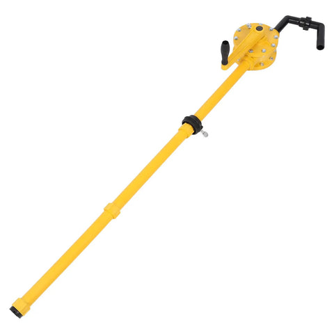 Thonlai Heavy Duty Manual Drum Hand Pump For 5 To 55 Gallon Barrels, yellow steel drum pump with long handle for fluid transfer.