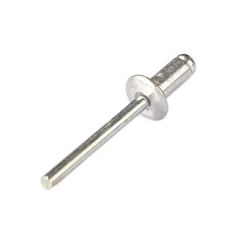 Close-up of a single aluminum blind rivet from the Pop Rivets Kit Pro Grade For DIY Projects 120Pc Aluminum Blind Rivets M3.2 M4 Dome Head Assorted Set